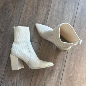 steve madden cream leather sock boot pointed toe block heel size 7.5